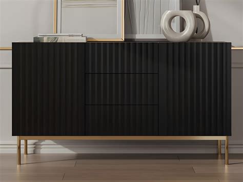 Credenza Con 2 Ante E 3 Cassetti In MDF E Acciaio Nero E Dorato EVILANA