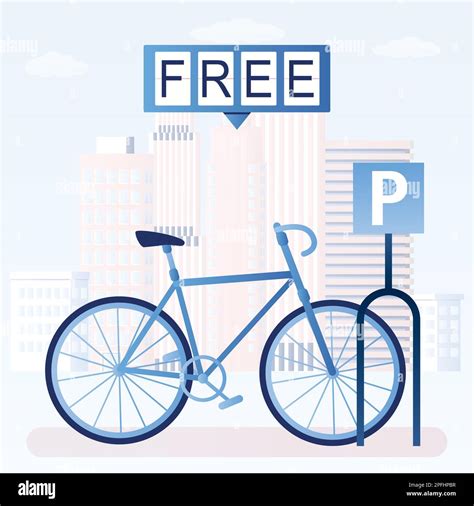 Modern Bike On Parking Free Bike Parking Concept Urban View On Background Flat Trendy Vector