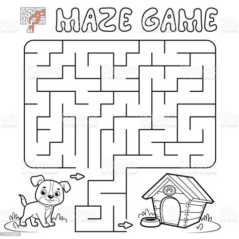 Maze Puzzle Game For Children Outline Maze Or Labyrinth Game With Dog