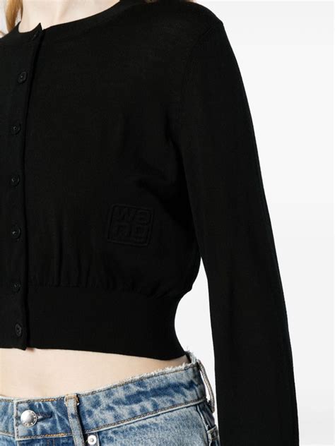 Alexander Wang Logo Embossed Cropped Cardigan Black FARFETCH