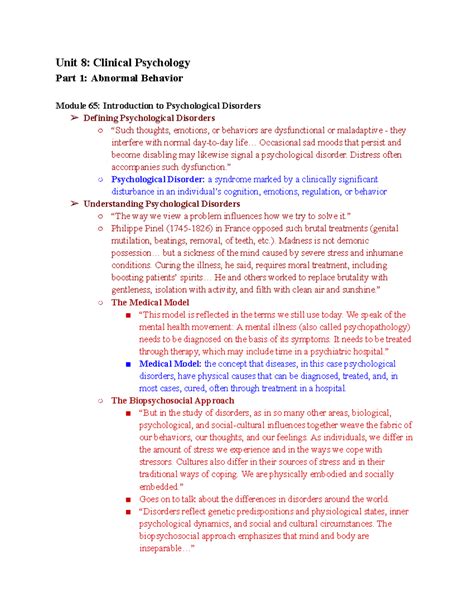 Ap Psychology Unit Part Outline Unit Clinical Psychology Part