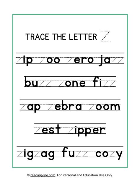 Letter Z Tracing Worksheets For Preschool