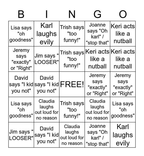 Nye Parent Bingo Card