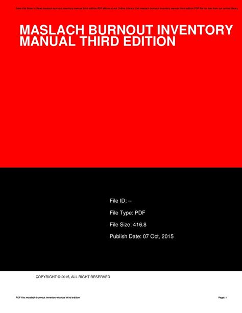 Maslach Burnout Inventory Manual