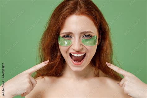 Beautiful Half Naked Topless Redhead Hair Woman S With Nude Make Up Point Finger Organic Patch