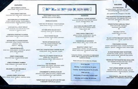 Menu at The Flipside Restaurant, Rock Hill