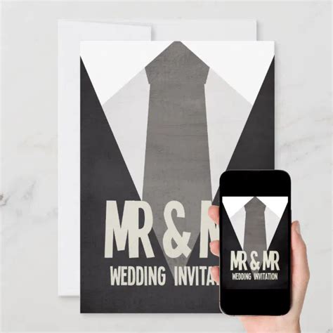 Retro Mr Mr Suit Tie Gay Wedding Invitation Zazzle