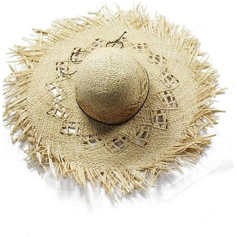 Natural Large Wide Brim Raffia Straw Hats Woven Circle Fringe Beach Cap