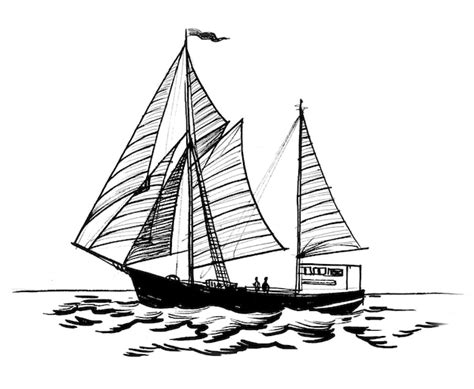 Un dibujo en blanco y negro de un velero con la palabra mar en él