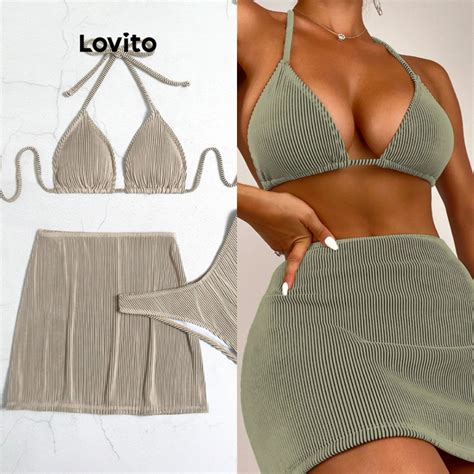 Lovito Sexy Plain Backless Tie Back Bikini Sets For Women LNL45096