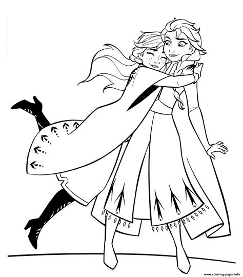 Anna And Elsa Hugging Coloring page Printable