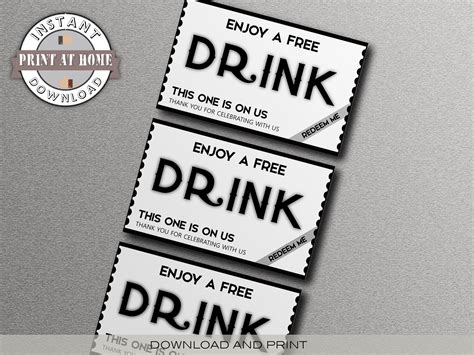 FREE DRINK Tickets, Printable, Event Ticket, Drink Ticket Template