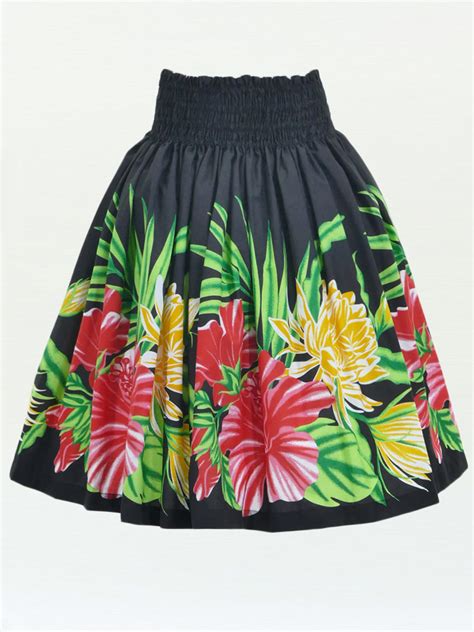 Hula Pa U Skirt With Hawaiian Flower Print Black G2819 Hulaohana