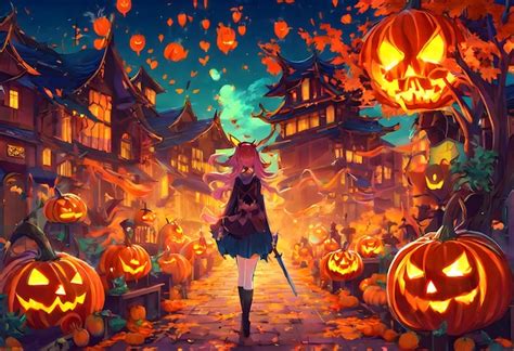 Premium AI Image | Girl Halloween Anime