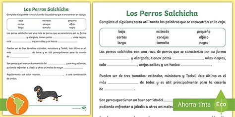 Completar textos Perros Salchicha Comprensión lectora Guía de trabajo