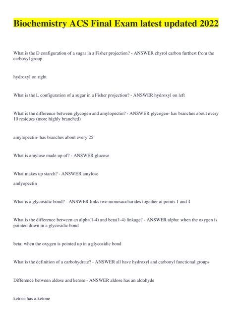 Biochemistry Acs Final Exam Latest Updated Scholarfriends