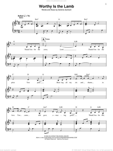 Zschech Worthy Is The Lamb Sheet Music For Voice And Piano