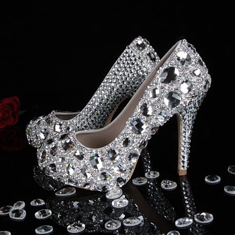 Hand Design Top White Diamond Crystal Shoes High Diamond Shoes For