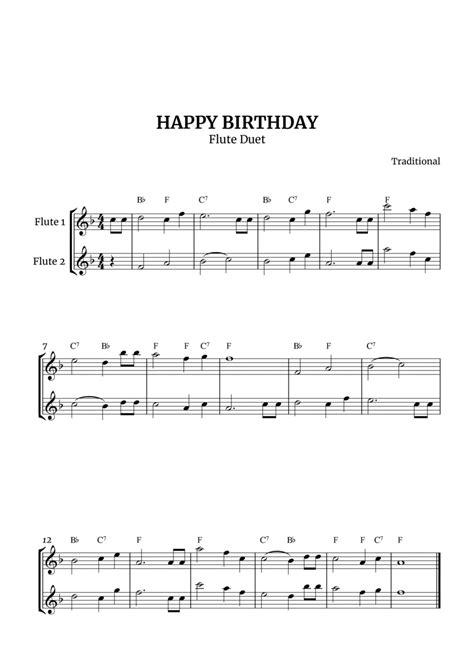 Happy Birthday Flute Duet By Traditional Flute Duet Digital Sheet Music Sheet Music Plus