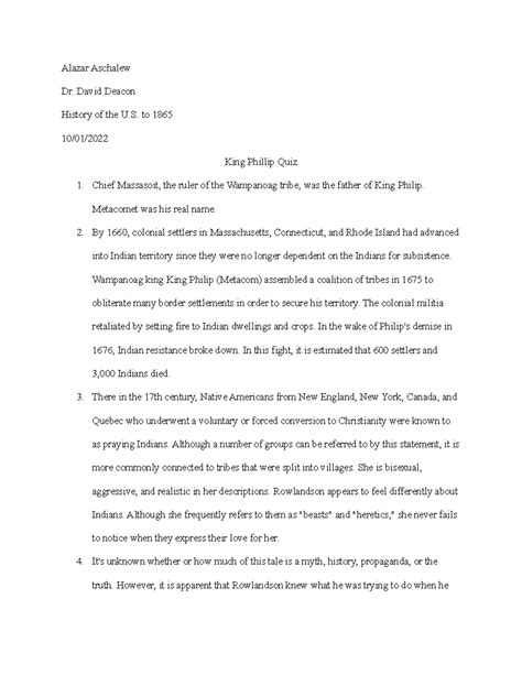 King Phillip Quiz - Good, solid paragraph for each of these. You should