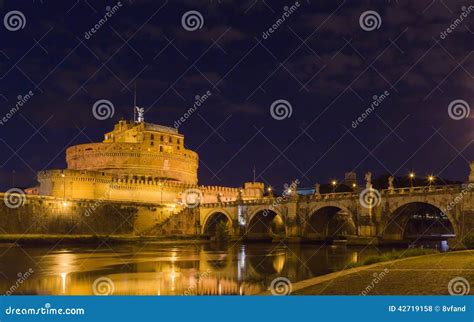 Castel Sant Angelo with Bridge at Night Stock Photo - Image of history ...