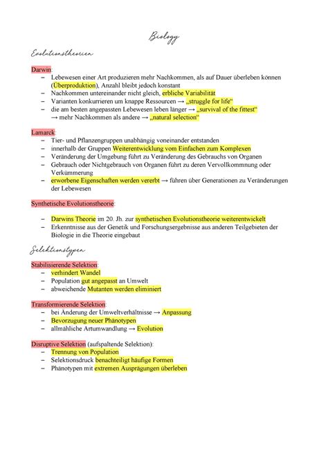 Biologie Lernzettel Evolution Und O Kologie Biology