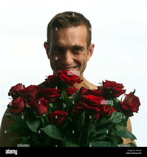 Man, smile, happy, bunch of roses, portrait, model released, Knight of the Rose, young, mood ...