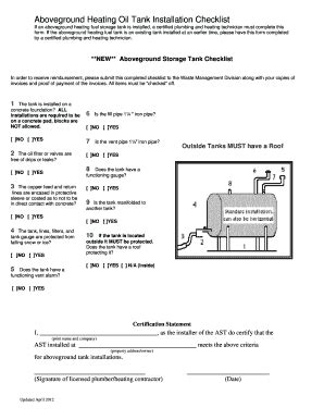 Fillable Online Anr State Vt Aboveground Heating Oil Tank Installation