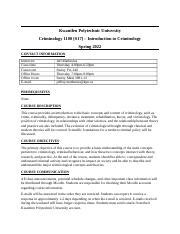 Crim 1100 KPU Intro To Criminology Syllabus Spring 2022 Docx