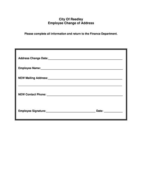 Fillable Online Employee Change Of Address Form City Of Reedley Fax