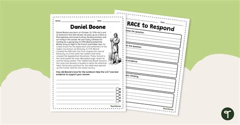 Daniel Boone Constructed Response Worksheet Teach Starter