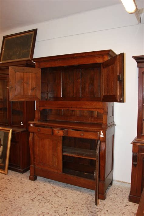 Grande Credenza Doppio Corpo Stile Impero Di Inizio In Legno Di