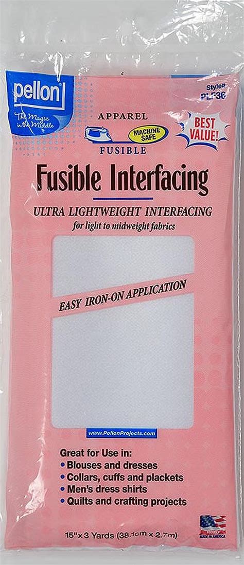 Pellon Lightweight Fusible Fabric Interfacing For Sewing White 15 X 3