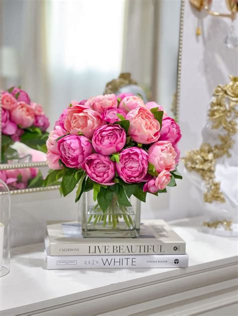 Modern Fuchsia Pink Peonies Arrangement , French Country Artificial ...