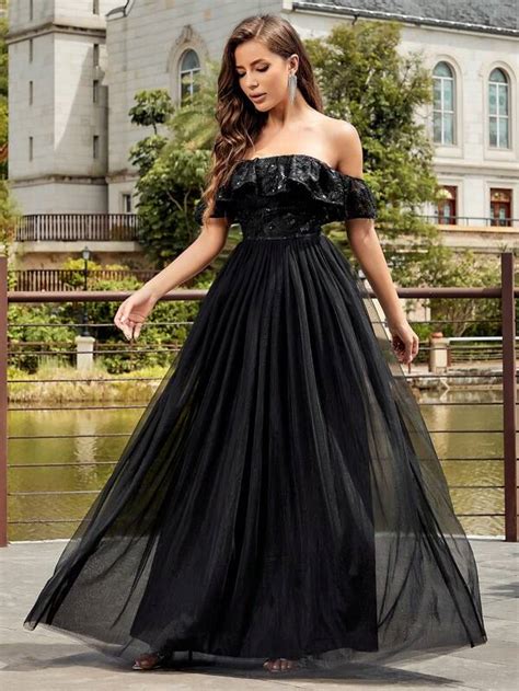 Off Shoulder Sequin Prom Dress SHEIN USA