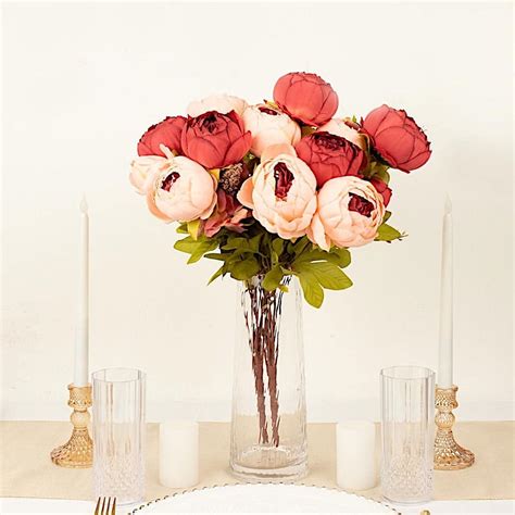 BalsaCircle 2 Bouquets Burgundy Dusty Rose 19 In Artificial Peony