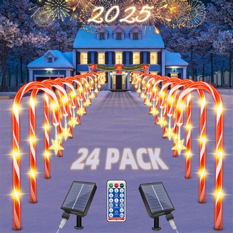 Amazon.com : Christmas Solar Candy Cane Pathway Lights Decorations Outdoor Yard 24 Pack Candy