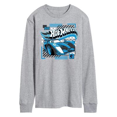 Men S Hot Wheels Blue Geometric Race Car Long Sleeve Graphic T Shirt Target
