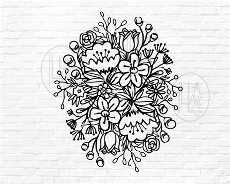 Floral Svg Hand Drawn Floral Print Svg Png Flower Bouquet Svg Clip