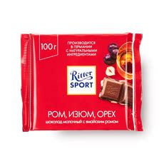 Шоколад молочный Ritter Sport с ромом, изюмом и орехом 100 г — купить с ...