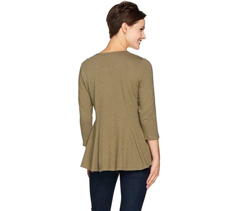 LOGO By Lori Goldstein Cotton Slub Knit Top With Peplum Seam Dtl QVC