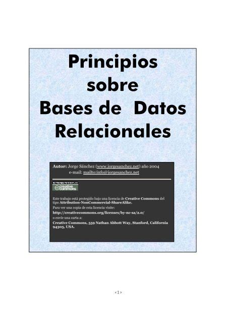 Principios Sobre Bases De Datos Relacionales Jorge Sanchez