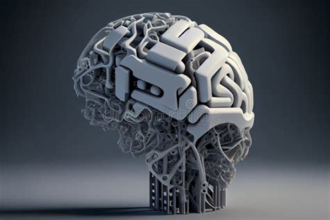 A Robot Head Model With A Human Brain On It D Rendering Stock