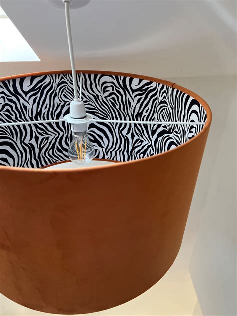 Burnt Orange Velvet Drum Lampshade Double Sided Lampshade With Zebra