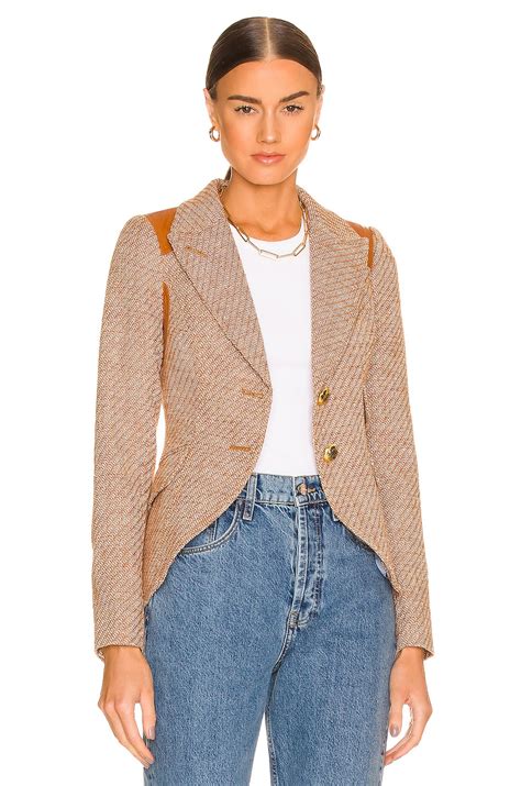 Smythe Rifle Patch Equestrian Blazer In Toffee With Whickey Leather