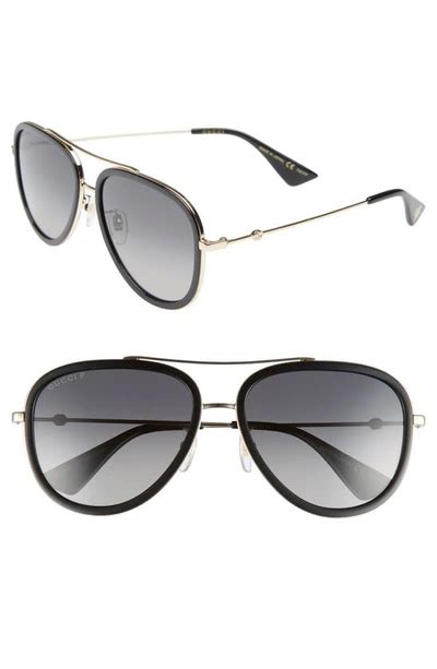 Gucci Web Block Pilot 57mm Polarized Aviator Sunglasses In Gold Modesens