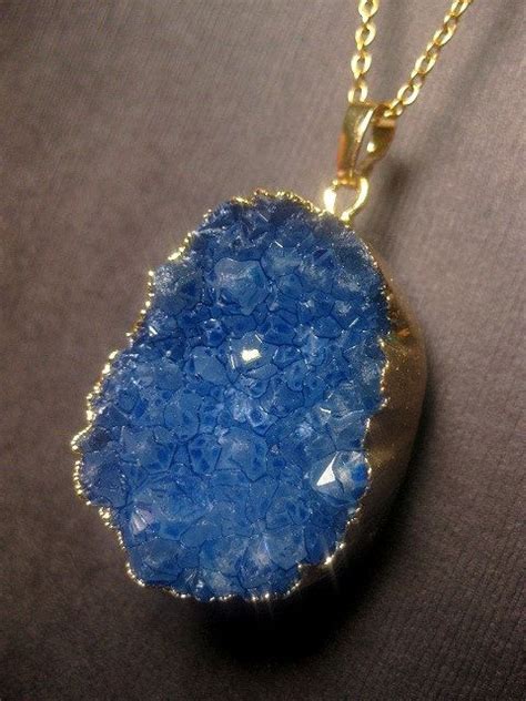 Blue Druzy Necklace Geode Crystal Quartz Gemstone Natural