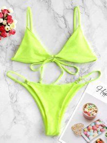 ZAFUL Padded Plain String Bikini Swimsuit In GREEN YELLOW ZAFUL 2024