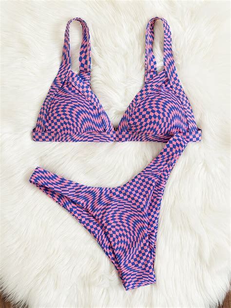 Shein Swim Vcay Abstract Fluid Pattern High Cut Bikini Swimsuit Shein Usa