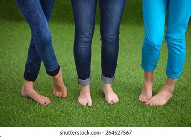 Three Women Naked Feet Standing Grass Stock Photo 276456500 Shutterstock